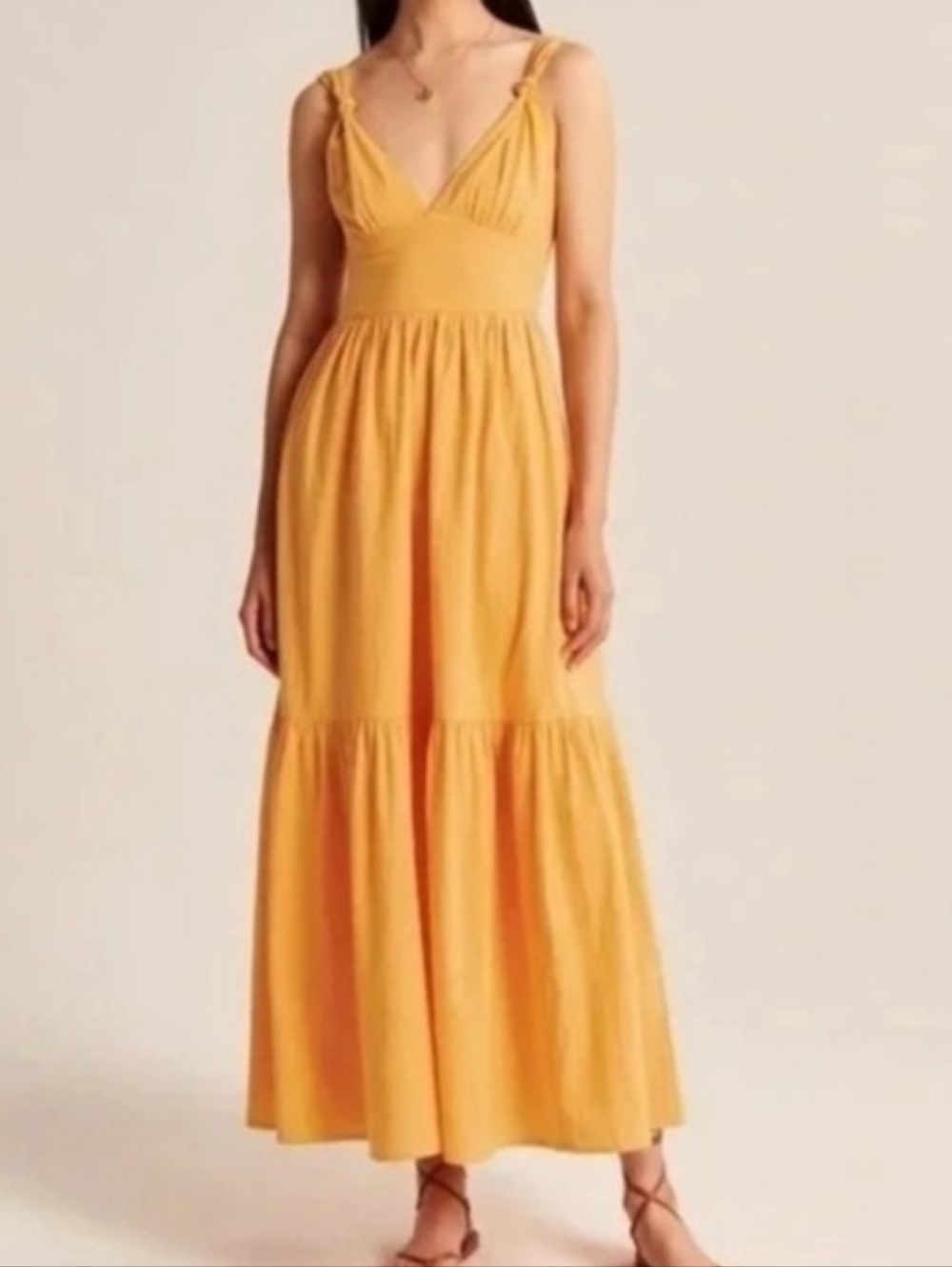 Abercrombie & Fitch Yellow Knotted Strap Maxi Dress 100% Cotton